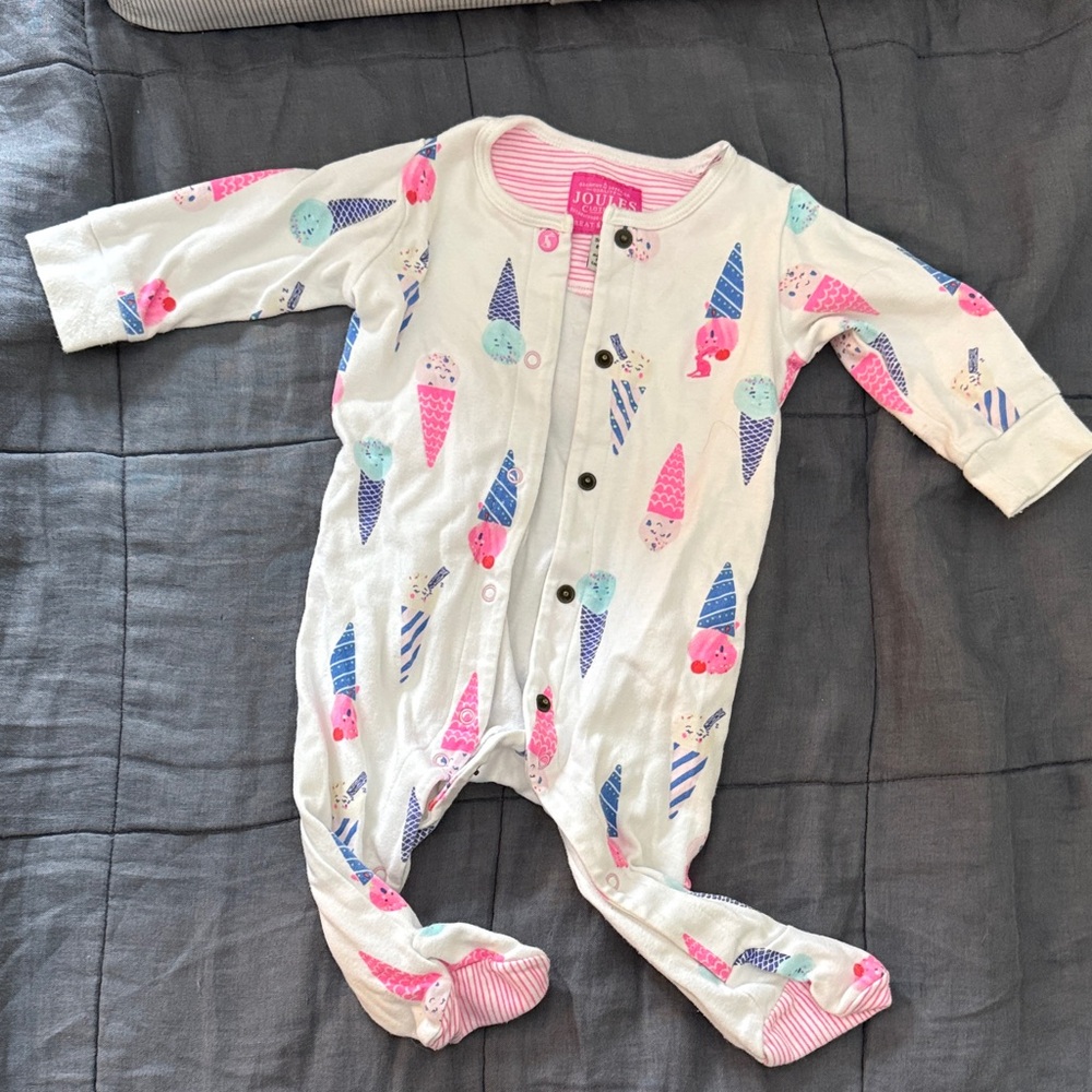 Joules Kids One Piece with Ice Cream Print - White and Pink